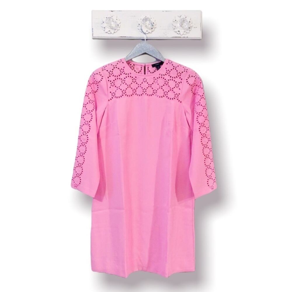 J. Crew Pink Laser Cut Eyelet Dress in 365 Crepe NEW